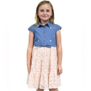 Zunie Denim and Blush Lace Kids Dress Size 7/8